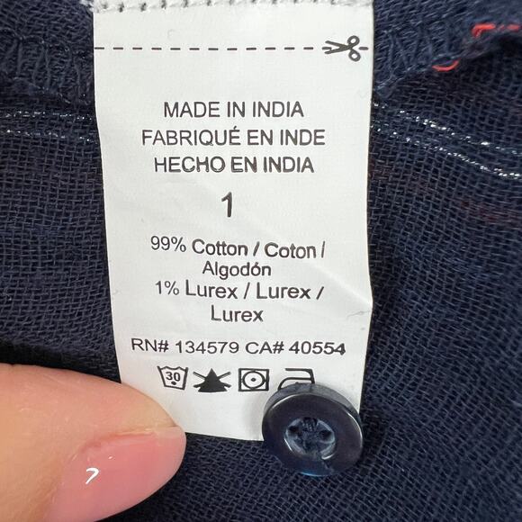 SUNDRY Multi Blouse Striped Print Cotton Blend Collarless Button Front Size 1 S - Picture 8 of 9